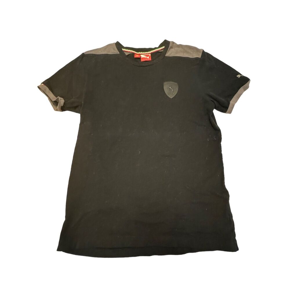 Puma Ferrari Small Shield S/S T Shirt Tee Men's Size M Black Gray Shoulder Logo